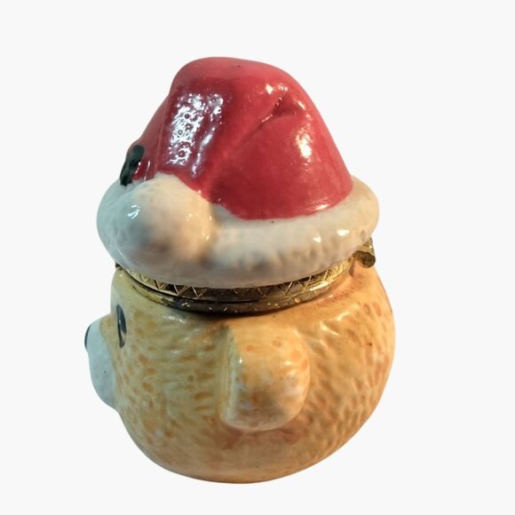 Bear Shaped Ceramic Trinket Box Santa Hat Christmas Treasure Gift - Picture 3 of 8